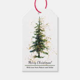 Grönt akvatintgran Merry Christmas Vitt Presentetikett