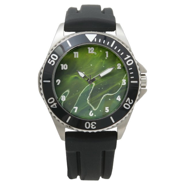 Grönt Algae och Vatten White Tjock Numbers waa Armbandsur (Framsida)