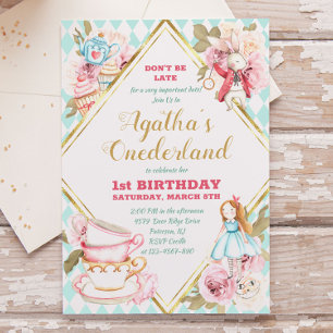 Grönt Alice i Wonderland Tea Party Birthday Invit Inbjudningar
