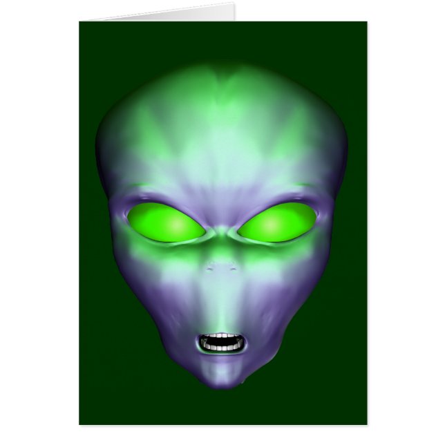 Grönt Alien Ansikte Hälsningskort (Framsidan)