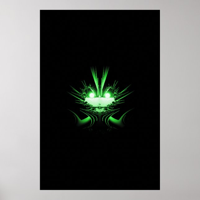 Grönt Alien Dragon w Glowing Öga Poster (Framsidan)