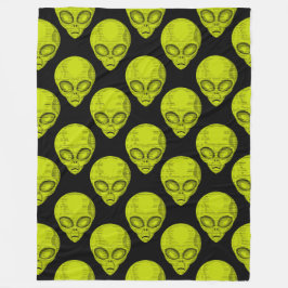 Grönt Alien Head Fleece Blanket
