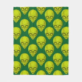 Grönt Alien Head Fleece Blanket