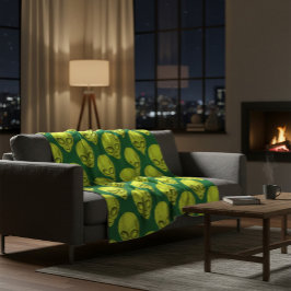 Grönt Alien Head Fleece Blanket