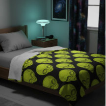 Grönt Alien Head Fleece Blanket