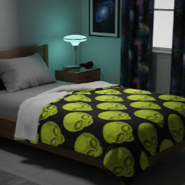 Grönt Alien Head Fleece Blanket