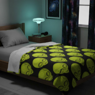 Grönt Alien Head Fleece Blanket