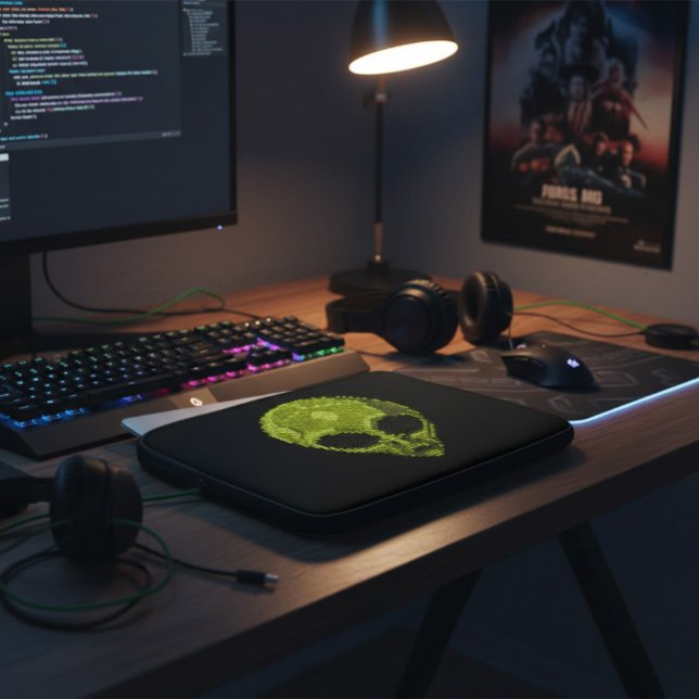 Grönt Alien Head Geek Laptop sleeve (Skapare uppladdad)