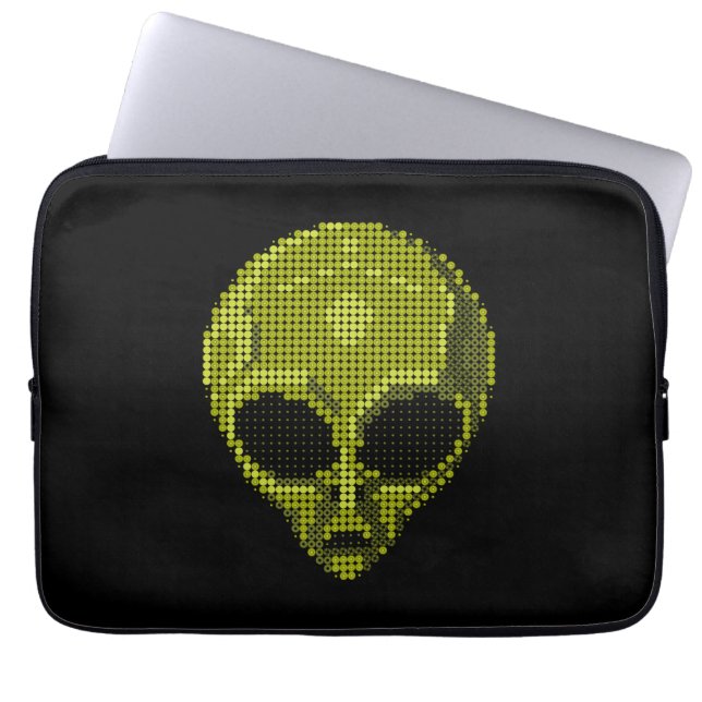 Grönt Alien Head Geek Laptop sleeve (Framsidan)