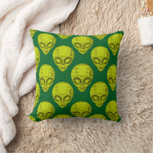 Grönt Alien Head Kudde