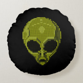 Grönt Alien Head Rund Kudde