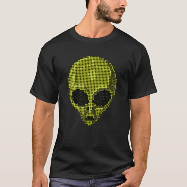 Grönt Alien Head T-Shirt - Futuristiska & Cosmic S (Framsida)