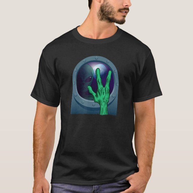 Grönt Alien Head Ufo Tro Area 51 Space kommer in T Shirt (Framsida)