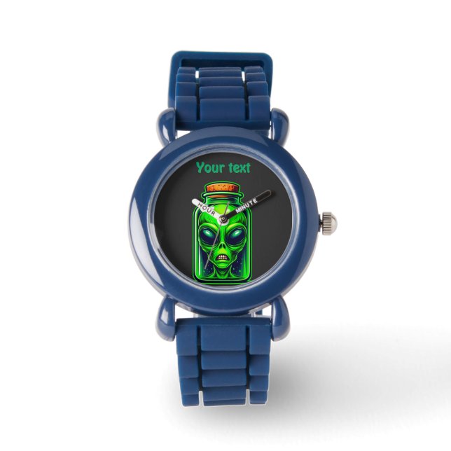 Grönt Alien i en Flaska Neon Sci-Fi Illustration Armbandsur (Framsida)