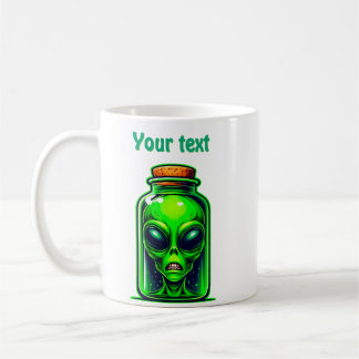 Grönt Alien i en Flaska Neon Sci-Fi Illustration Kaffemugg