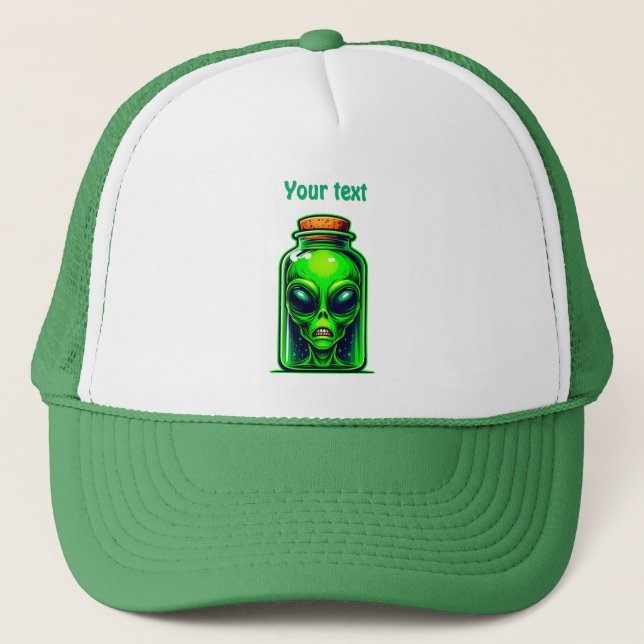 Grönt Alien i en Flaska Neon Sci-Fi Illustration Keps (Framsida)