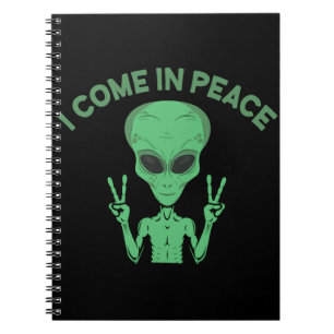 Grönt Alien I Kom in Peace Extraterrestrial UFO Anteckningsbok