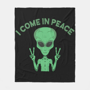 Grönt Alien I Kom in Peace Extraterrestrial UFO Fleecefilt