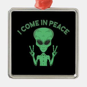 Grönt Alien I Kom in Peace Extraterrestrial UFO Julgransprydnad Metall