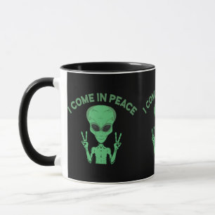 Grönt Alien I Kom in Peace Extraterrestrial UFO Mugg