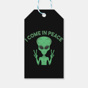 Grönt Alien I Kom in Peace Extraterrestrial UFO Presentetikett