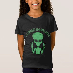 Grönt Alien I Kom in Peace Extraterrestrial UFO T Shirt