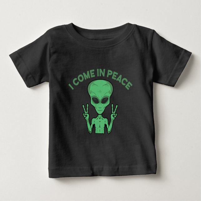 Grönt Alien I Kom in Peace Extraterrestrial UFO T Shirt (Framsida)