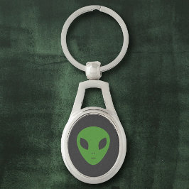 Grönt Alien Metall-nyckelkedja Ovalt Silverfärgad Nyckelring