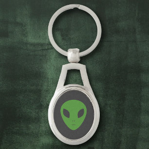 Grönt Alien Metall-nyckelkedja Ovalt Silverfärgad Nyckelring