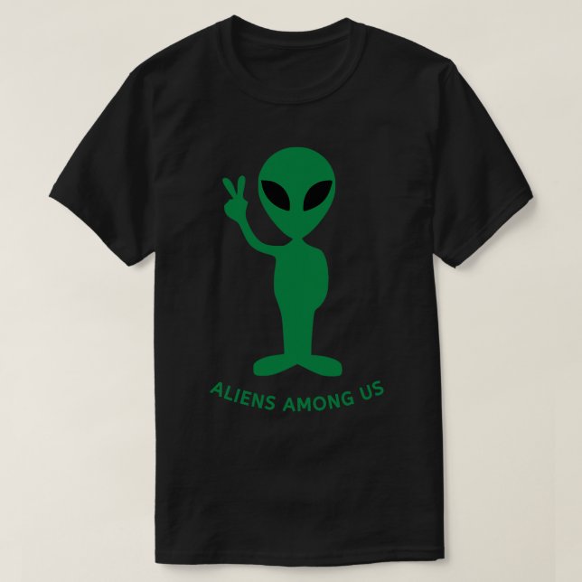 Grönt Alien Peace Hand V Sign SciFi Fläkt Utomjord T Shirt (Design framsida)