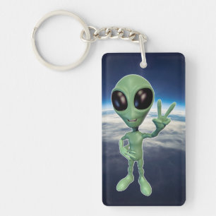 Grönt Alien Peace V-tecken Nyckelring