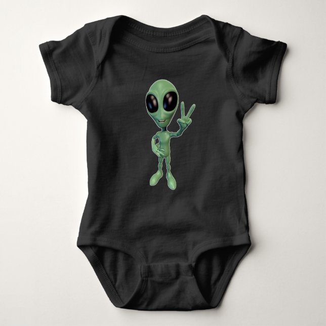 Grönt Alien Peace V-tecken T Shirt (Framsida)
