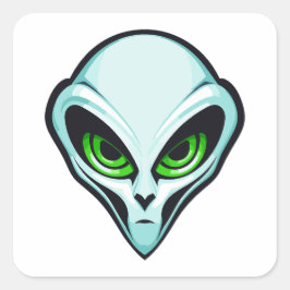 Grönt Alien Porträtt Head Logotyp Fyrkantigt Klistermärke
