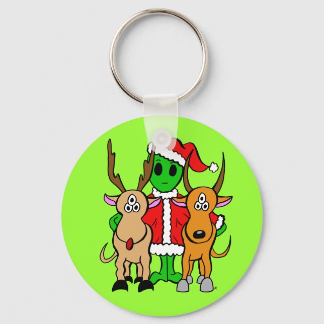 Grönt Alien Santa Keychain Nyckelring (Framsida)