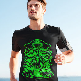 Grönt Alien Spacecraft rymdskepp Coola Retro Stil T Shirt