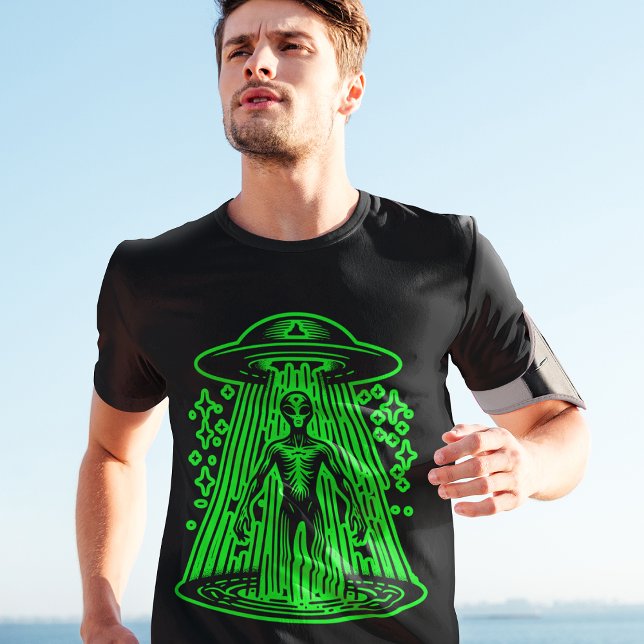 Grönt Alien Spacecraft rymdskepp Coola Retro Stil T Shirt (Skapare uppladdad)