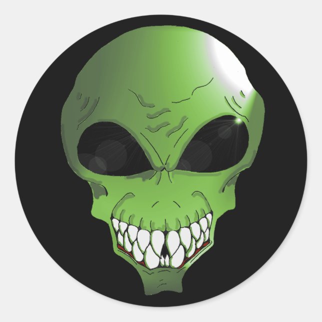 Grönt Alien Sticker lakan Runt Klistermärke (Framsida)