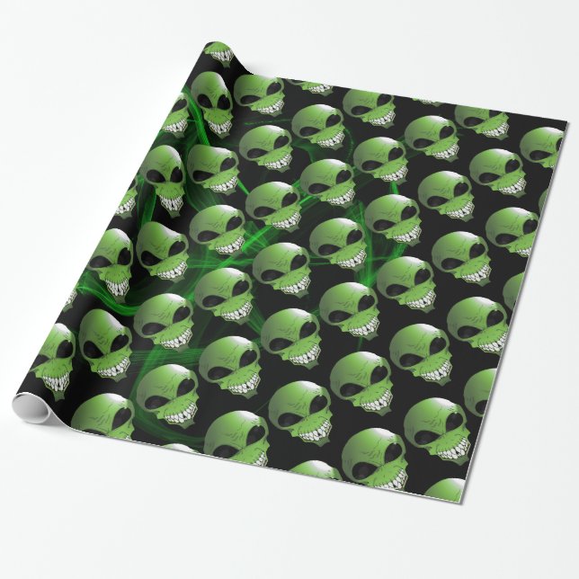 Grönt Alien Wrapping Papprare Presentpapper (Utrullad)