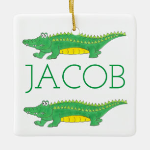 Grönt Alligator Croc Crocodile Gator Animal Julgransprydnad Keramik