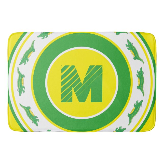 Grönt Alligator Croc Crocodile Gator Initial Badrumsmatta (Framsidan)
