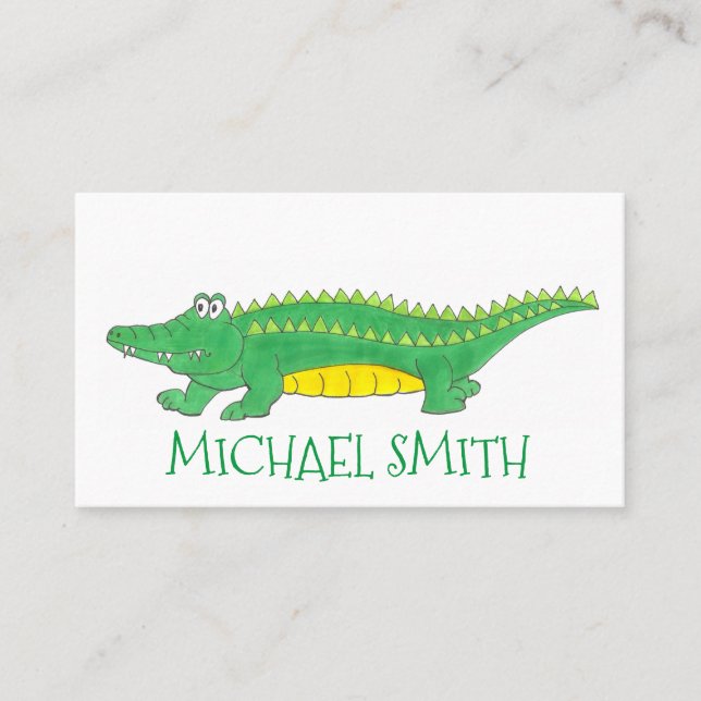 Grönt Alligator Gator Reptile Crokodile Zoo Visitkort (Framsida)