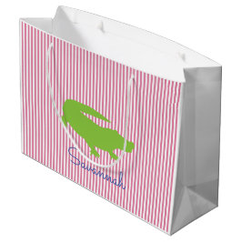 Grönt Alligator Rosa Rand NAMN Preppy Colorful Col