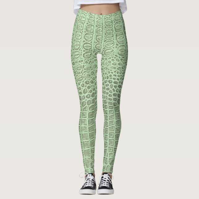 Grönt Alligator Skin Print Leggings & Yoga Byxor (Framsida)