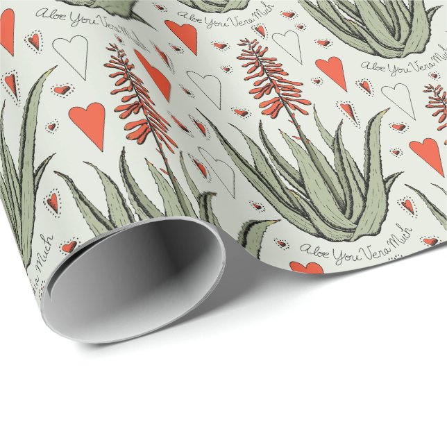 Grönt Aloe du har mycket Orange Aloe Plant & Heart Presentpapper (Rullad Hörn)