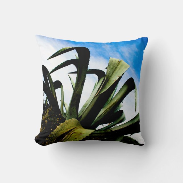 Grönt Aloe Plant med Bright Blå himmel Kudde (Framsida)