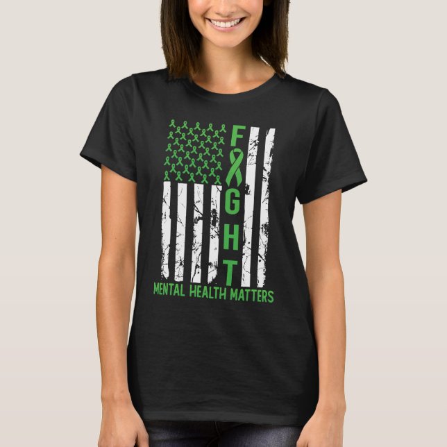 Grönt American Flagga USA Mental Health Matters T Shirt (Framsida)
