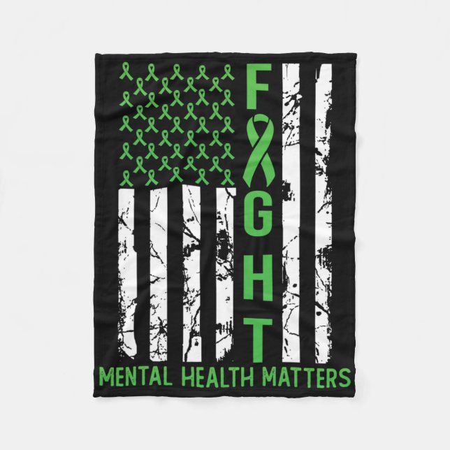 Grönt American Flagga USA Mental Health Problems Fleecefilt (Framsidan)