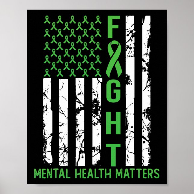 Grönt American Flagga USA Mental Health Problems Poster (Framsidan)