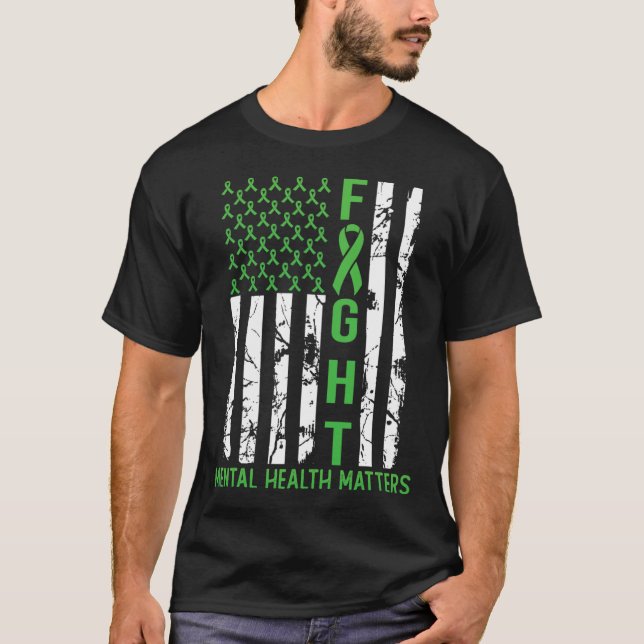 Grönt American Flagga USA Mental Health Problems T Shirt (Framsida)