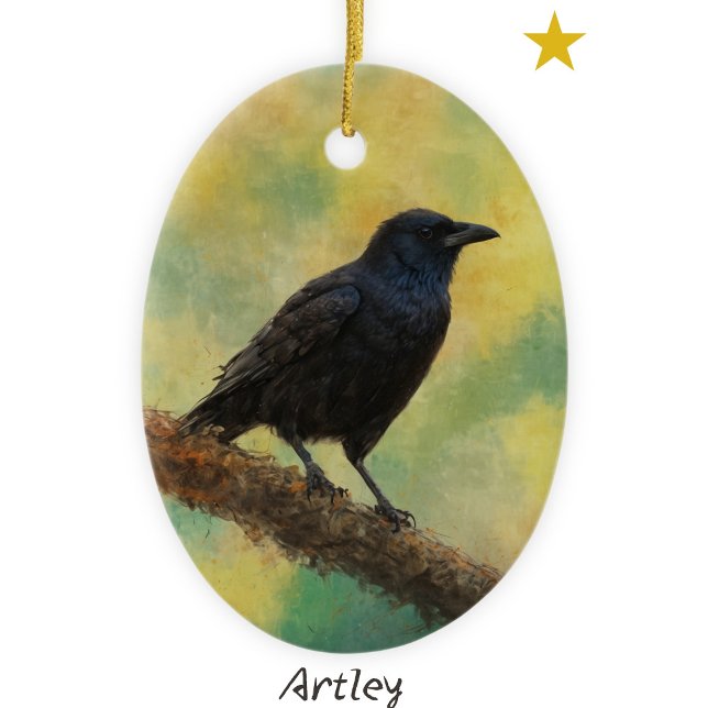 Grönt Amerikansk Kråka Bird Painting Årlig jul Julgransprydnad Keramik (Skapare uppladdad)